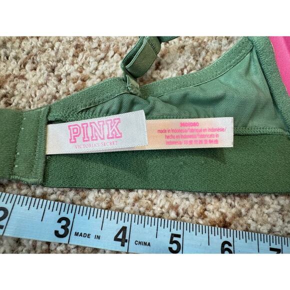 Victoria's Secret PINK Women's Bra size 36D; green with Flowers, no underwire - Picture 5 of 6